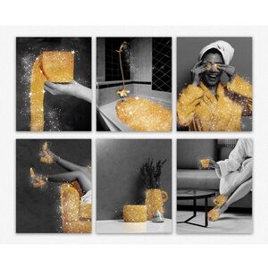 6pc 8x10 Gold/Black Glitter Frameless Prints